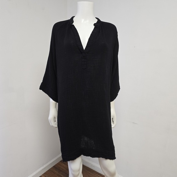 cloth & stone Dresses & Skirts - Cloth & Stone Gauze Dress Cover-Up 3/4 Sleeve Black V-Neck Size S Womens Relaxed